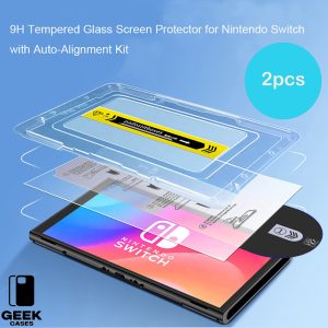 for Nintendo Switch | Switch OLED |Switch 2 Screen Protector Switch 9H Tempered Glass Screen Protector, with Auto-Alignment Kit (2 Pack)