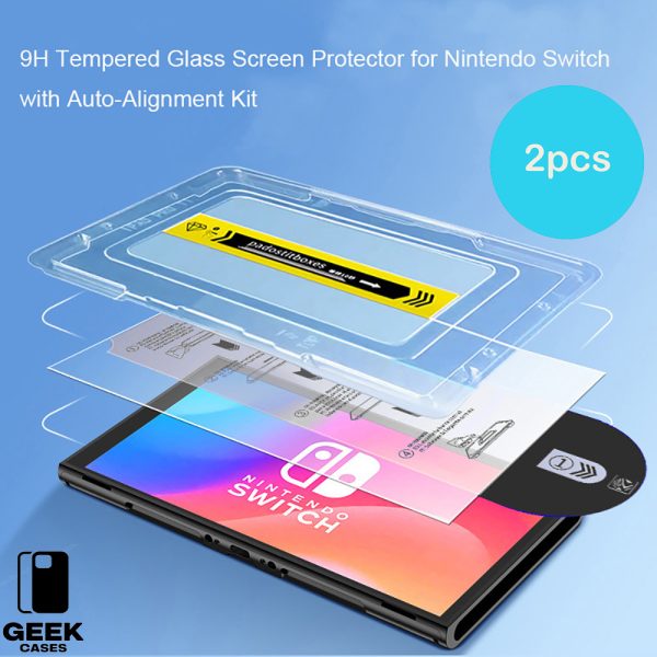 for Nintendo Switch | Switch OLED |Switch 2 Screen Protector Switch 9H Tempered Glass Screen Protector, with Auto-Alignment Kit (2 Pack)