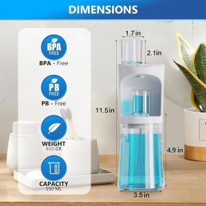 Smart Mouthwash Dispenser with 500ml Capacity & Magnetic Cups – Wall-Mounted, Reusable, Suitable for All Ages – White