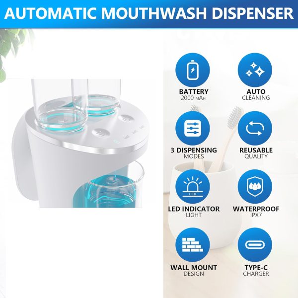 Smart Mouthwash Dispenser with 500ml Capacity & Magnetic Cups – Wall-Mounted, Reusable, Suitable for All Ages – White - Image 5