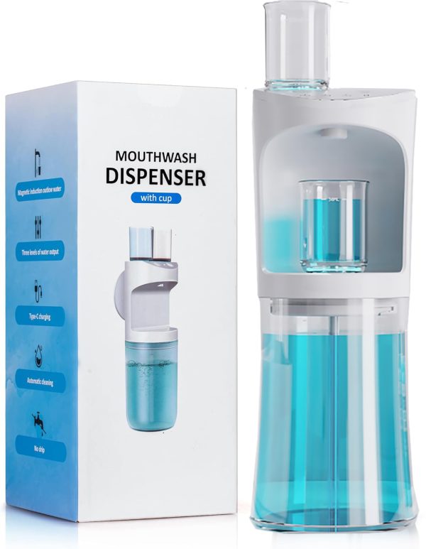 Smart Mouthwash Dispenser with 500ml Capacity & Magnetic Cups – Wall-Mounted, Reusable, Suitable for All Ages – White - Image 4