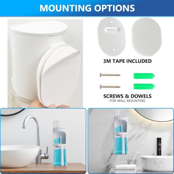 Smart Mouthwash Dispenser with 500ml Capacity & Magnetic Cups – Wall-Mounted, Reusable, Suitable for All Ages – White - Image 2