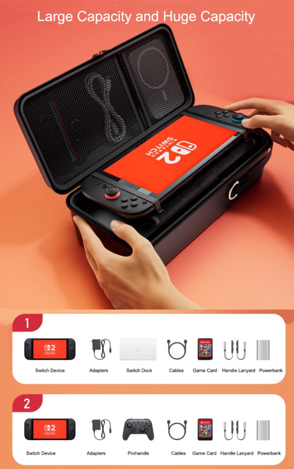 Large-Capacity Carrying Case for Switch 2 (2025) 7.9" — Portable with Built-In Stand, 10+ Game Card Slots, Dock Compatible - Image 6